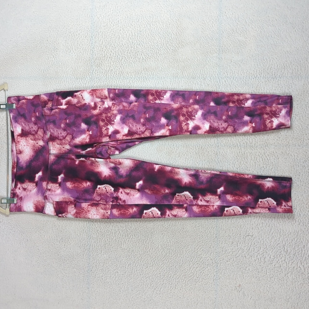 Yogasmoga Women's Pink Watercolor Athletic Yoga Pants‎ Leggings Size L